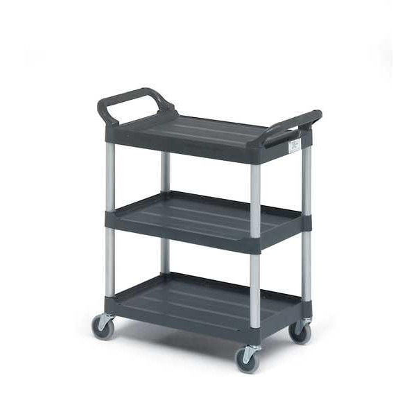 Plastic Dual-Handle Utility Cart with Lipped Plastic Shelves, (2) Raised, 3 Shelves, 200 lb