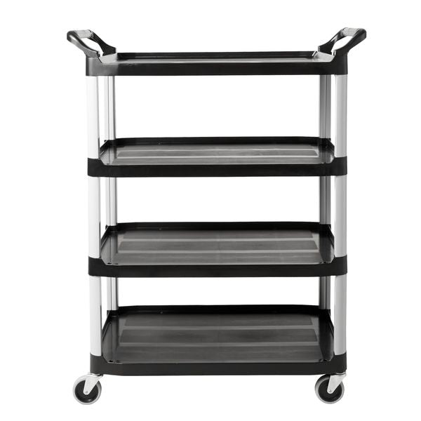 Plastic Dual-Handle Utility Cart with Lipped Plastic Shelves, (2) Raised, 4 Shelves, 300 lb