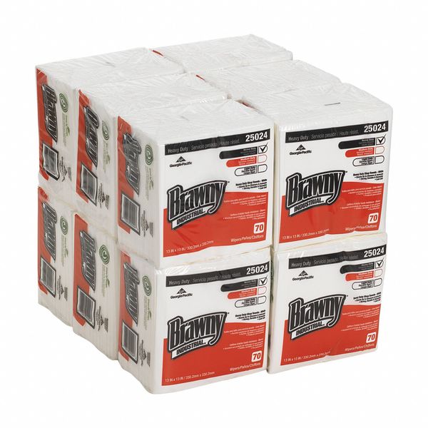 Dry Wipe, White, 1/4 Fold Poly Wrapped, Hydro-entangled (HEF), 12 PK, 70 Wipes, 12 1/2 in x 13 in