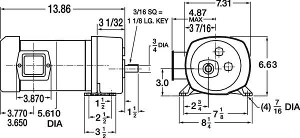 AC Gearmotor, 100.0 in-lb Max. Torque, 282 RPM Nameplate RPM, 230V AC Voltage, 3 Phase