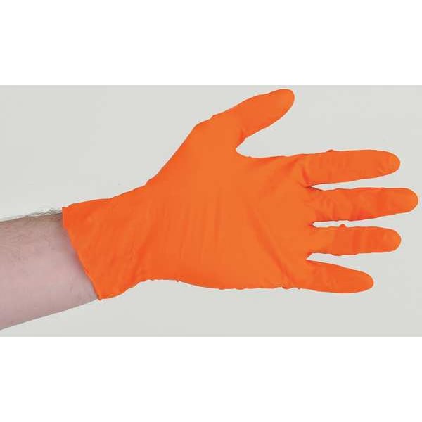 High Visibility Exam Gloves, Nitrile, Powder Free, Orange, S, 100 PK