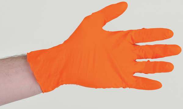 High Visibility Exam Gloves, Nitrile, Powder Free, Orange, 2XL, 100 PK
