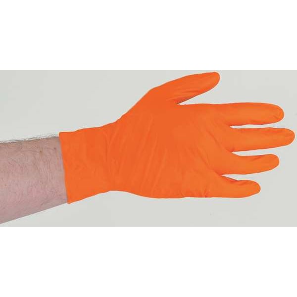 High Visibility Exam Gloves, Nitrile, Powder Free, Orange, S, 100 PK