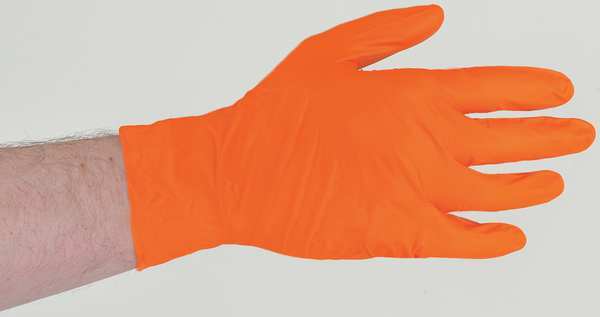 High Visibility Exam Gloves, Nitrile, Powder Free, Orange, M, 100 PK
