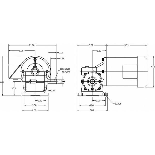 AC Gearmotor, 966.0 in-lb Max. Torque, 45 RPM Nameplate RPM, 208-230/460 V AC Voltage, 3 Phase
