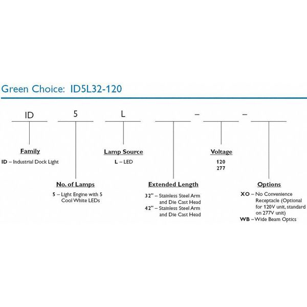 LED Dock Light, 15W, 42In, SS Arm, 277V