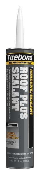 Roof Plus Sealant, 10.1 oz, Cartridge, Clear, Synthetic Elastomeric Rubber Base