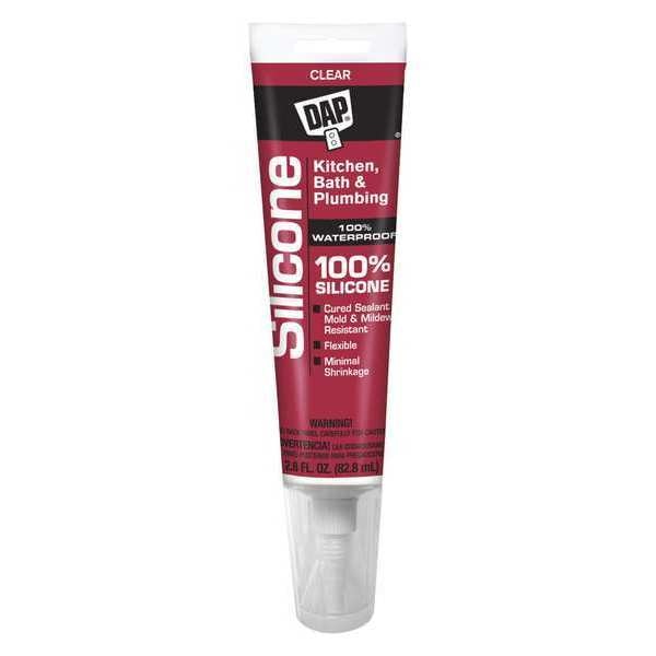 Kitchen & Bath Sealant, 2.8 oz, Tube, Clear, Silicone Rubber Base