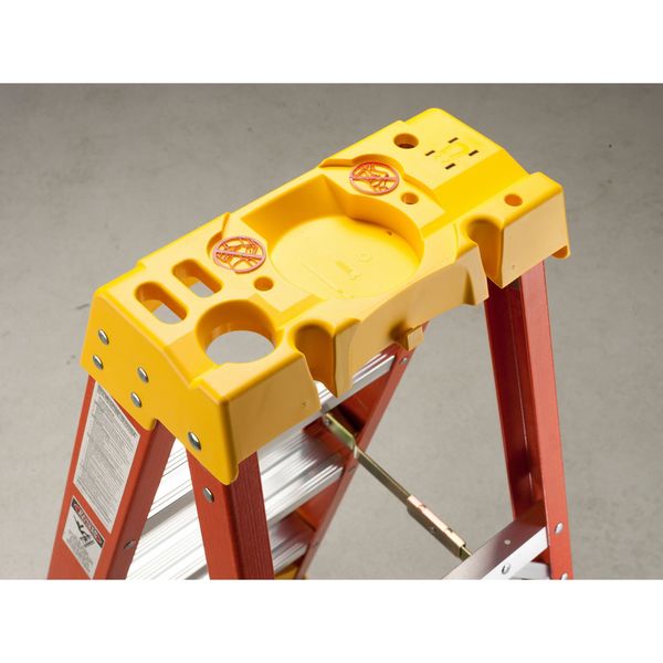 Fiberglass Stepladder, 7 ft Ladder Ht, 6 Steps, 300 lb, 41 1/4 in Base Spread, 25 1/8 in Bottom W