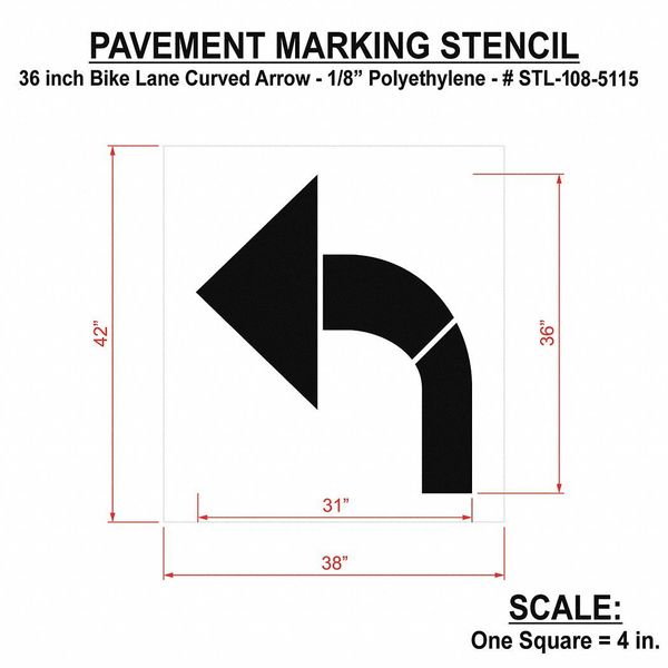 Pavement Stencil, Bike Lane Curved Arrow, STL-108-5115
