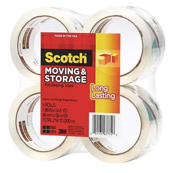 Packaging Tape, Acrylic, Clear, PK4