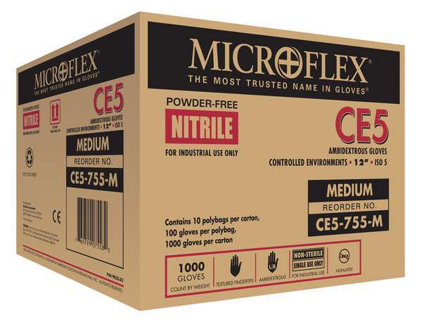MICROFLEXÂ® Cleanroom Gloves, Nitrile, L, PK1000
