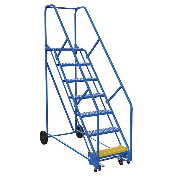 100 H Steel Warehouse Ladder, 50 deg Grip, 7 Step, 14