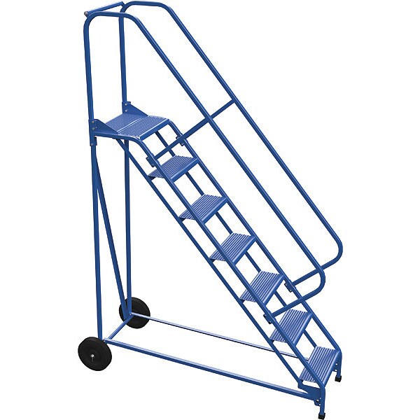 100 H Steel Roll A Fold Ladder, 50 deg., Perf, 7 Step, 7 in Steps