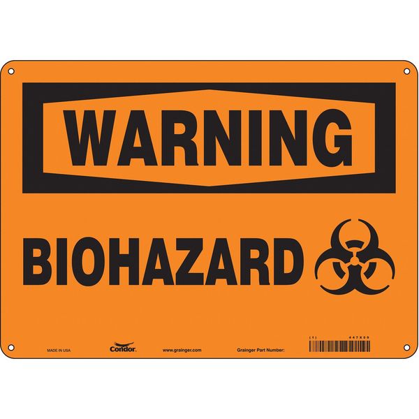 Biohazard Sign, 10 in H, 14 in W, Horizontal Rectangle, English, 447X59