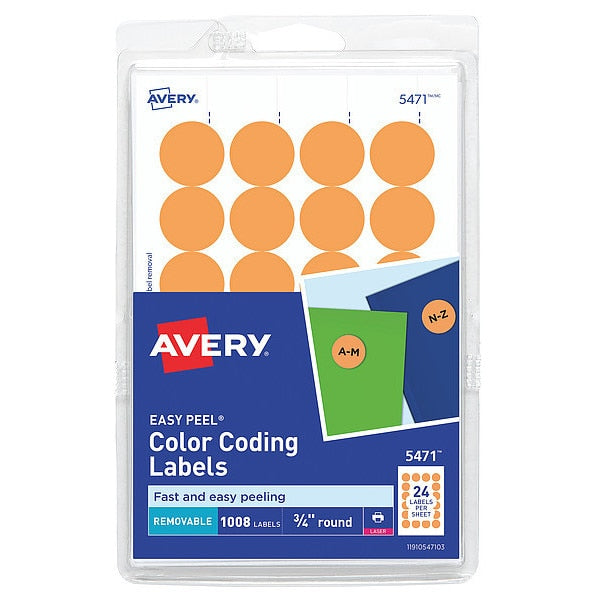 AveryÂ® Removable Color-Coding Labels, Removable Adhesive, Neon Orange, 3/4