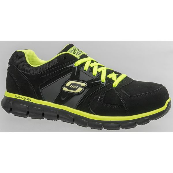 Athletic Work Shoes, 10, D, Black/Lime, PR