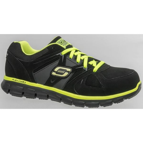 Athletic Work Shoes, 9, D, Men, Blk/Lime, PR