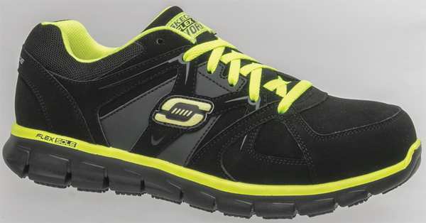 Athletic Work Shoes, 10, D, Black/Lime, PR