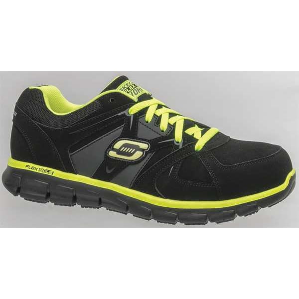 Athletic Work Shoes, 8, D, Men, Blk/Lime, PR