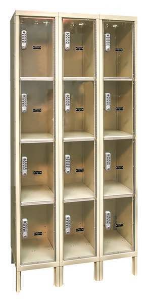 Box Locker, 36 in W, 12 in D, 78 in H, (3) Wide, (12) Openings, Tan