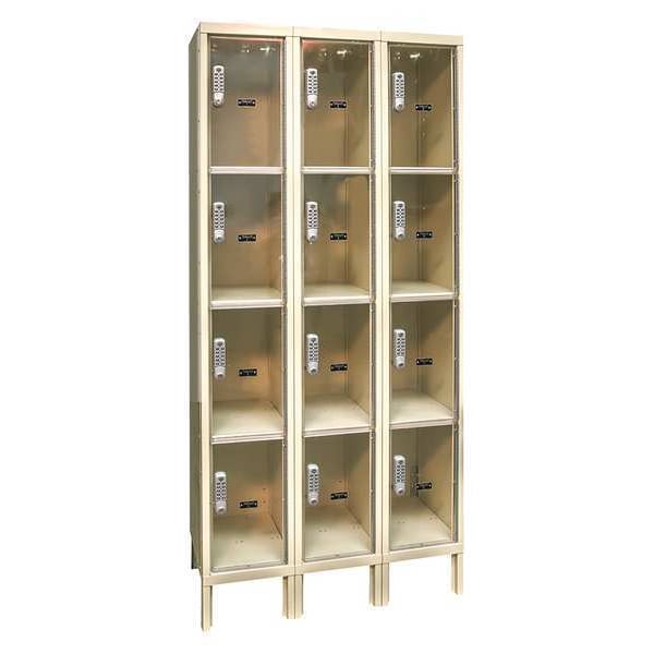 Box Locker, 36 in W, 18 in D, 78 in H, (3) Wide, (12) Openings, Tan