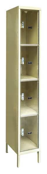 Box Locker, 12 in W, 12 in D, 78 in H, (1) Wide, (4) Openings, Tan