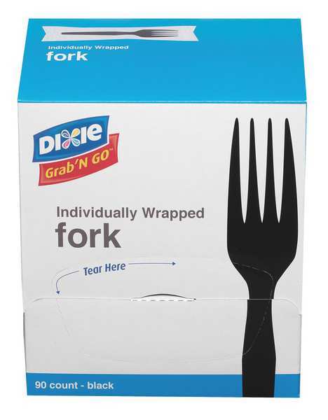 Wrapped Disposable Fork, Black, Medium Weight, PK90 Per Box