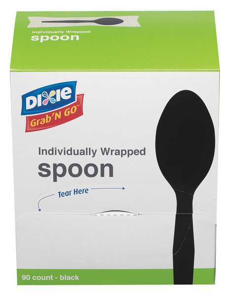 Wrapped Disposable Spoon, Black, Medium Weight, PK90, 6PK per Case