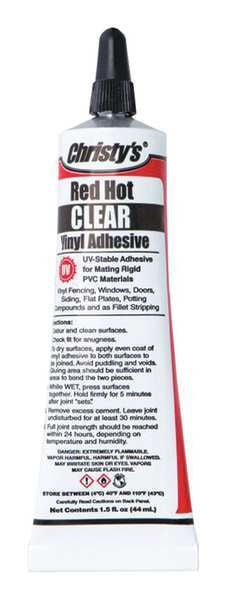 Vinyl/PVC Adhesive, Tube, 1.5 oz, Clear, 8 to 12 hr. Functional Cure