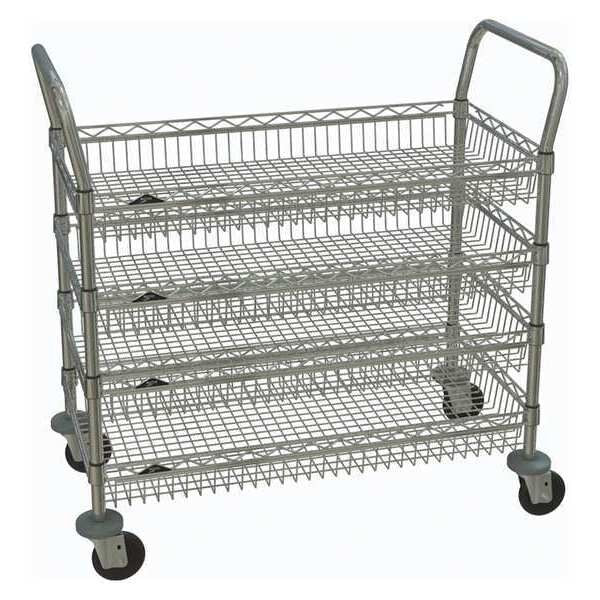 Wire Basket Cart, Chrome, 39in.H x 36in.L