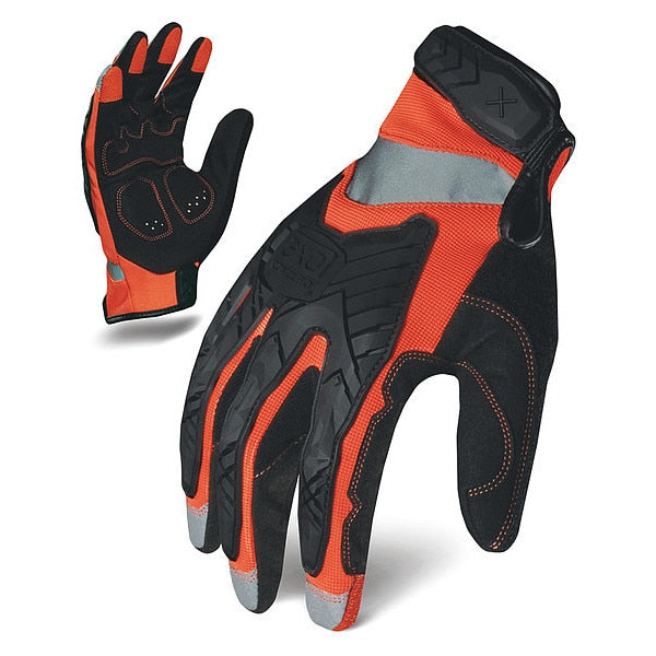 Hi-Vis Mechanics Gloves, XL, Black/Orange, Anti-Vibration, Spandex, TPR, Reflective Panels