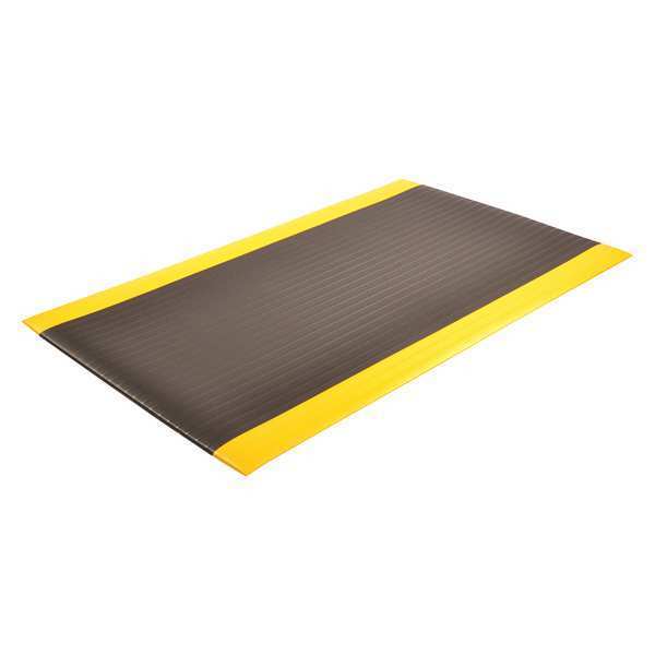 Antifatigue Mat, Black/Yellow, 6 ft. L x 3 ft. W, PVC Closed Cell Foam, Corrugated Surface Pattern