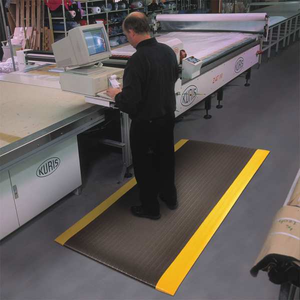 Antifatigue Mat, Black/Yellow, 6 ft. L x 4 ft. W, PVC Closed Cell Foam, Corrugated Surface Pattern