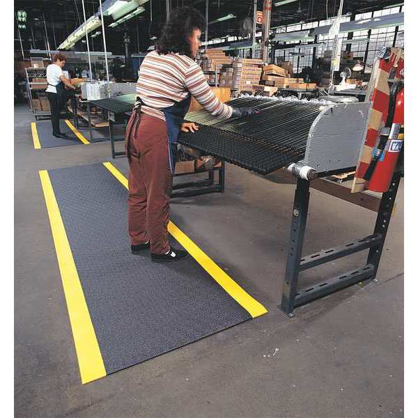 Antifatigue Mat, Black/Yellow, 6 ft. L x 4 ft. W, PVC Foam, Pebble Surface Pattern, 3/8