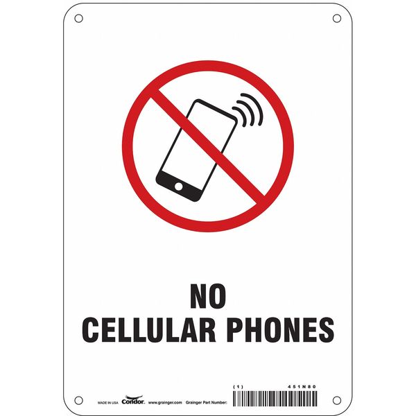 Safety Sign Cell Phone, 10 in Height, 7 in Width, Aluminum, Horizontal Rectangle, English