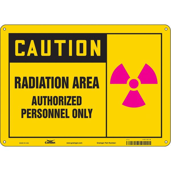 Radiation Safety Sign, 10 in H, 14 in W, Aluminum, Horizontal Rectangle, 451Z16