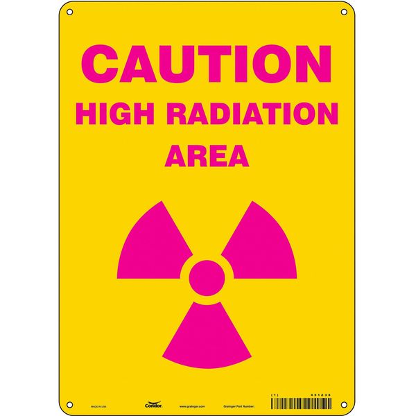 Radiation Safety Sign, 14 in H, 10 in W, Aluminum, Vertical Rectangle, 451Z38