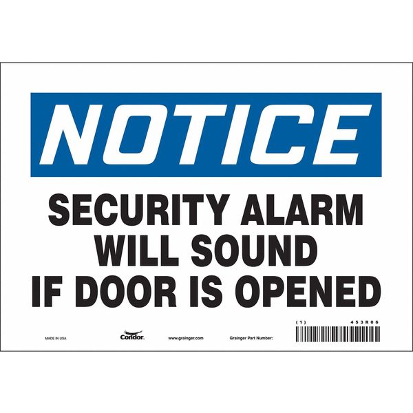 Security Sign, 7 in H, 10 in W, Vinyl, Vertical Rectangle, English, 453R06