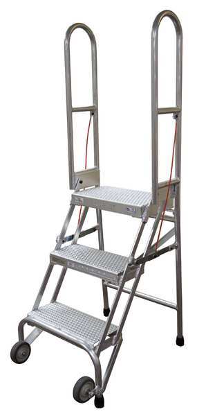 70 in H Aluminum Folding Rolling Ladder, 4 Steps