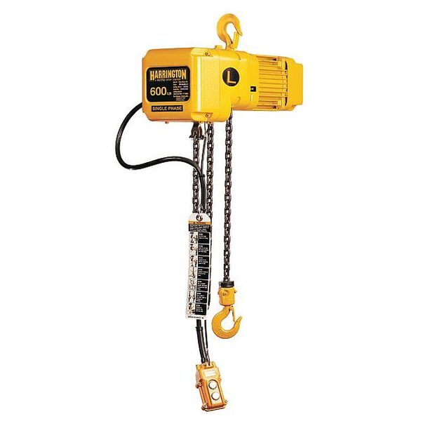 Electric Chain Hoist, 600 lb, 15 ft, Hook Mounted - No Trolley, Yellow