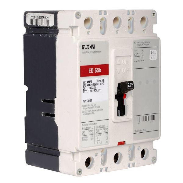 Molded Case Circuit Breaker, 225 A, 240V AC, 3 Pole, Free Standing Mounting Style, ED Series