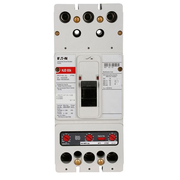 Molded Case Circuit Breaker, 250 A, 600V AC, 3 Pole, Free Standing Mounting Style, HJD Series