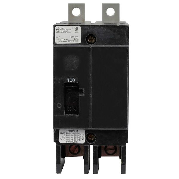 Miniature Circuit Breaker, 100 A, 277/480V AC, 2 Pole, Bolt On Mounting Style, GHB Series