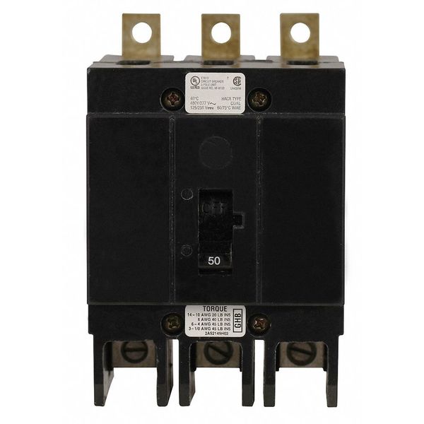 Miniature Circuit Breaker, 50 A, 277/480V AC, 3 Pole, Bolt On Mounting Style, GHB Series