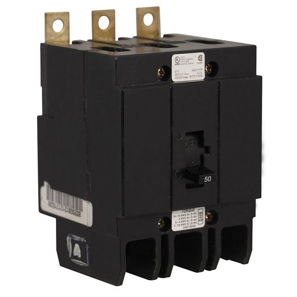 Miniature Circuit Breaker, 50 A, 277/480V AC, 3 Pole, Bolt On Mounting Style, GHB Series