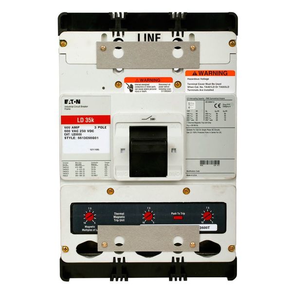 Molded Case Circuit Breaker, 600 A, 600V AC, 3 Pole, Free Standing Mounting Style, LD Series