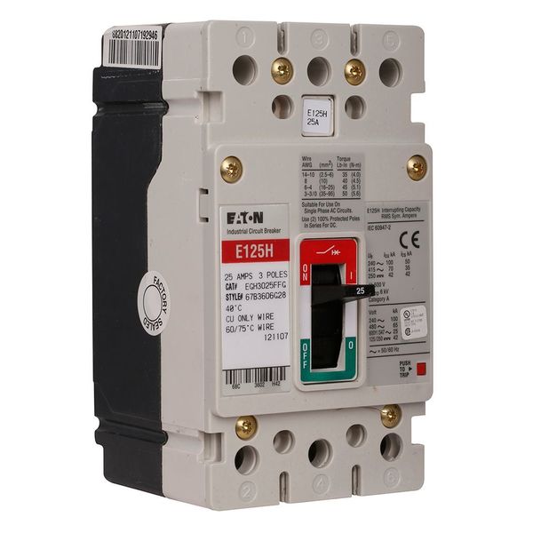 Molded Case Circuit Breaker, 25 A, 347/600V AC, 3 Pole, Free Standing Mounting Style, EG Series