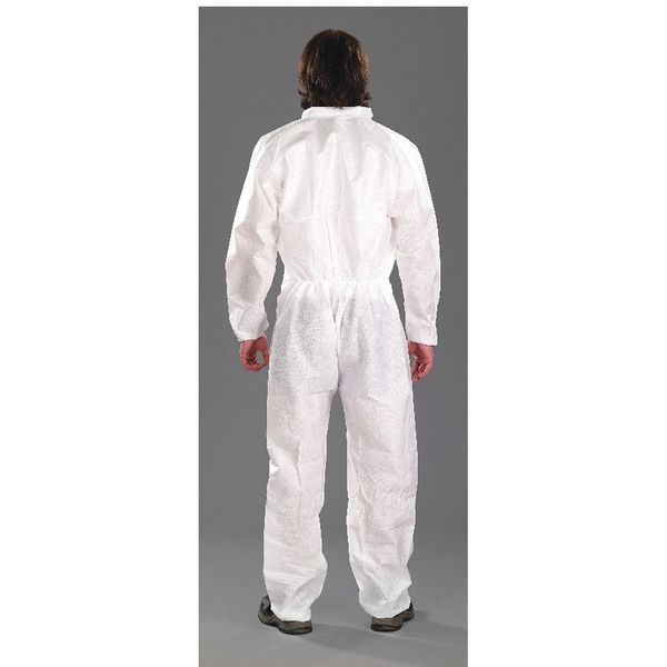 Collared Disposable Coveralls, 4XL, 25 PK, White, SMS, Elastic, Storm Flap, Zipper
