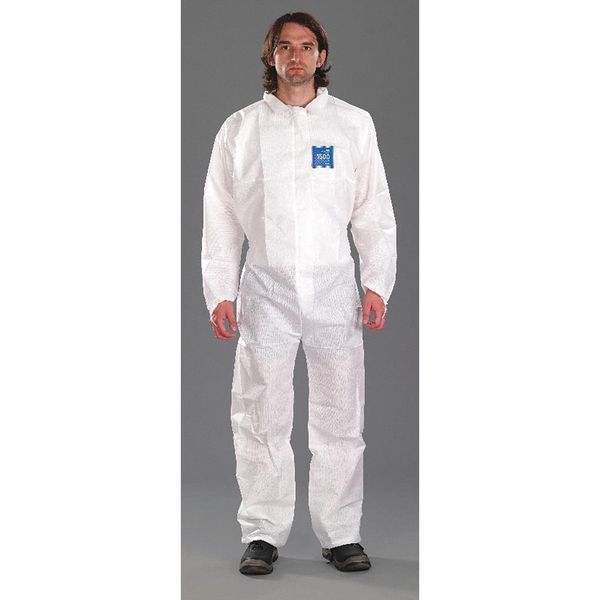 Collared Disposable Coveralls, 4XL, 25 PK, White, SMS, Elastic, Storm Flap, Zipper
